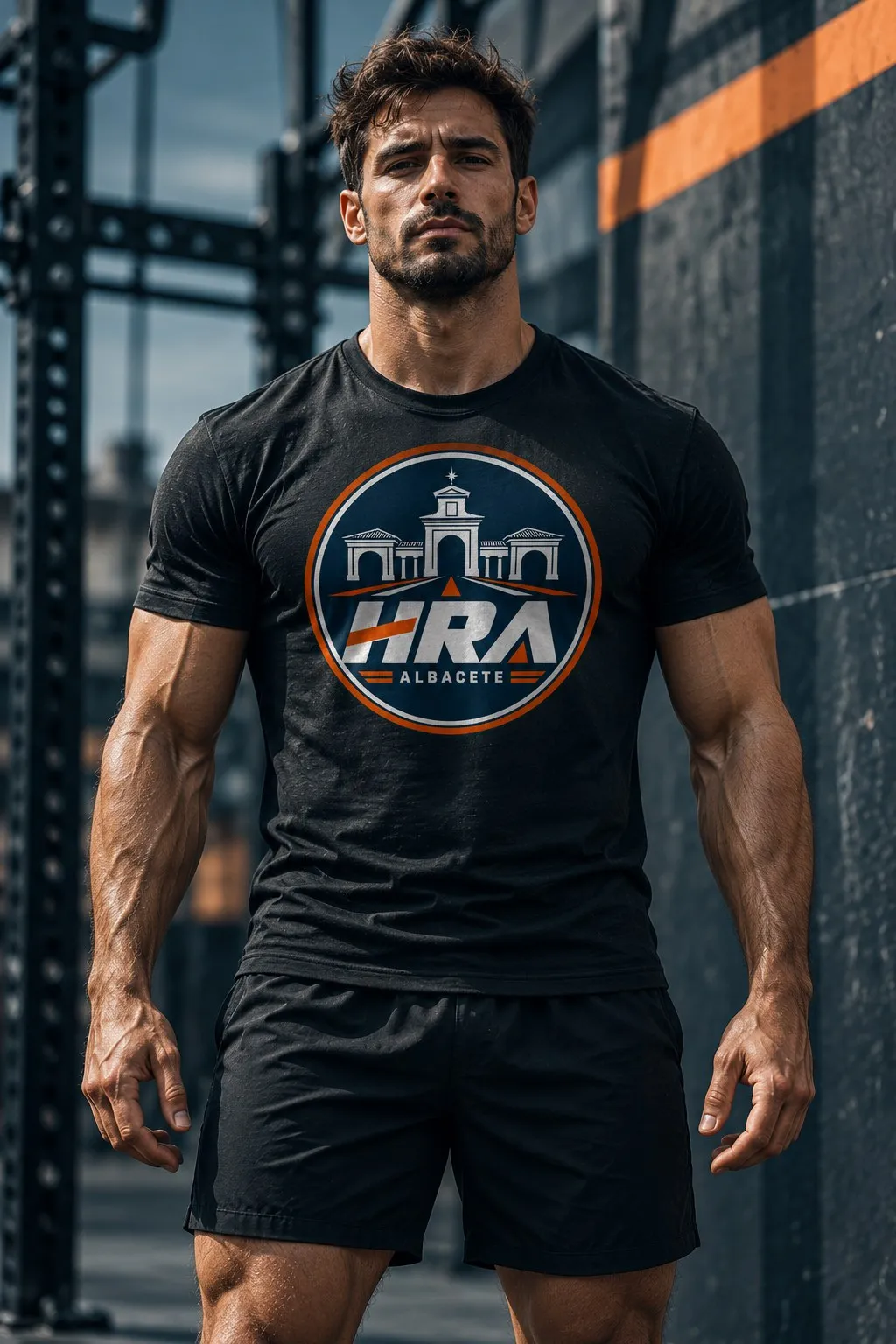 Hombre con la camiseta negra de Hybrid Race Albacete, con el emblema en el pecho